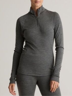 Quince 100% Merino Wool Cold Weather Base Layer 1/4 Zip Grey